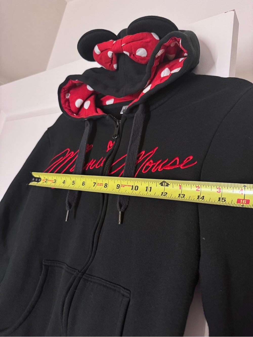 Disney Parks Minnie Mouse Ear Zip-Up Hoodie Black & Red Medium - Picture 6 of 9